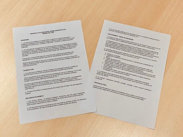 Propuesta de acuerdo entre Podem y Guanyar Alcoy