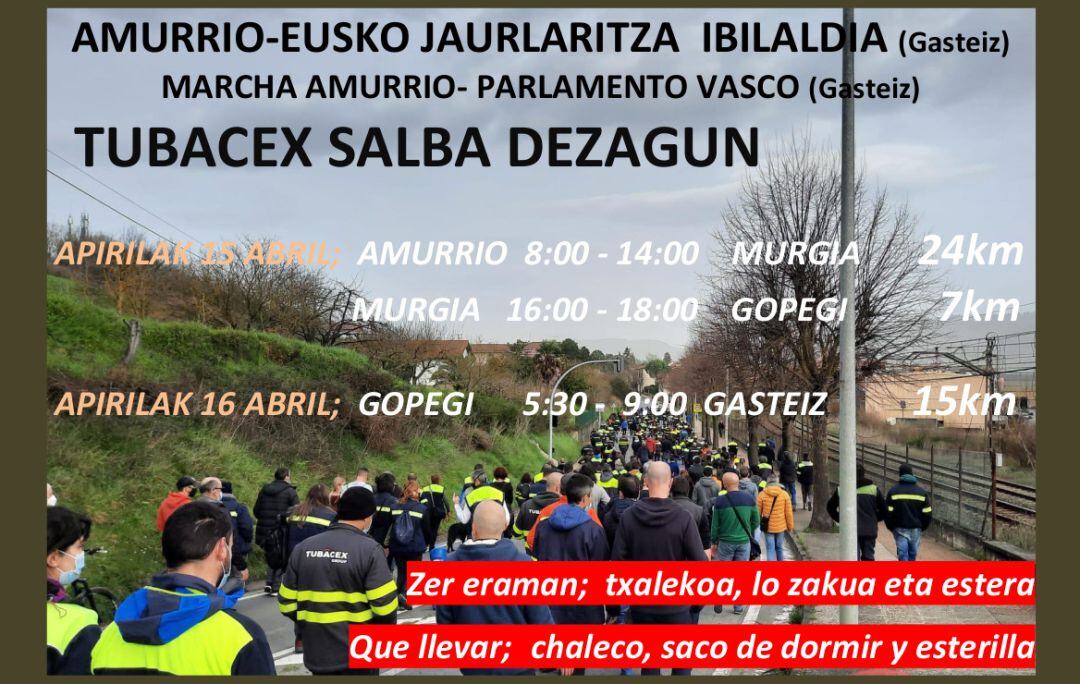 Cartel que anuncia la marcha de trabajadores de Tubacex a Vitoria
