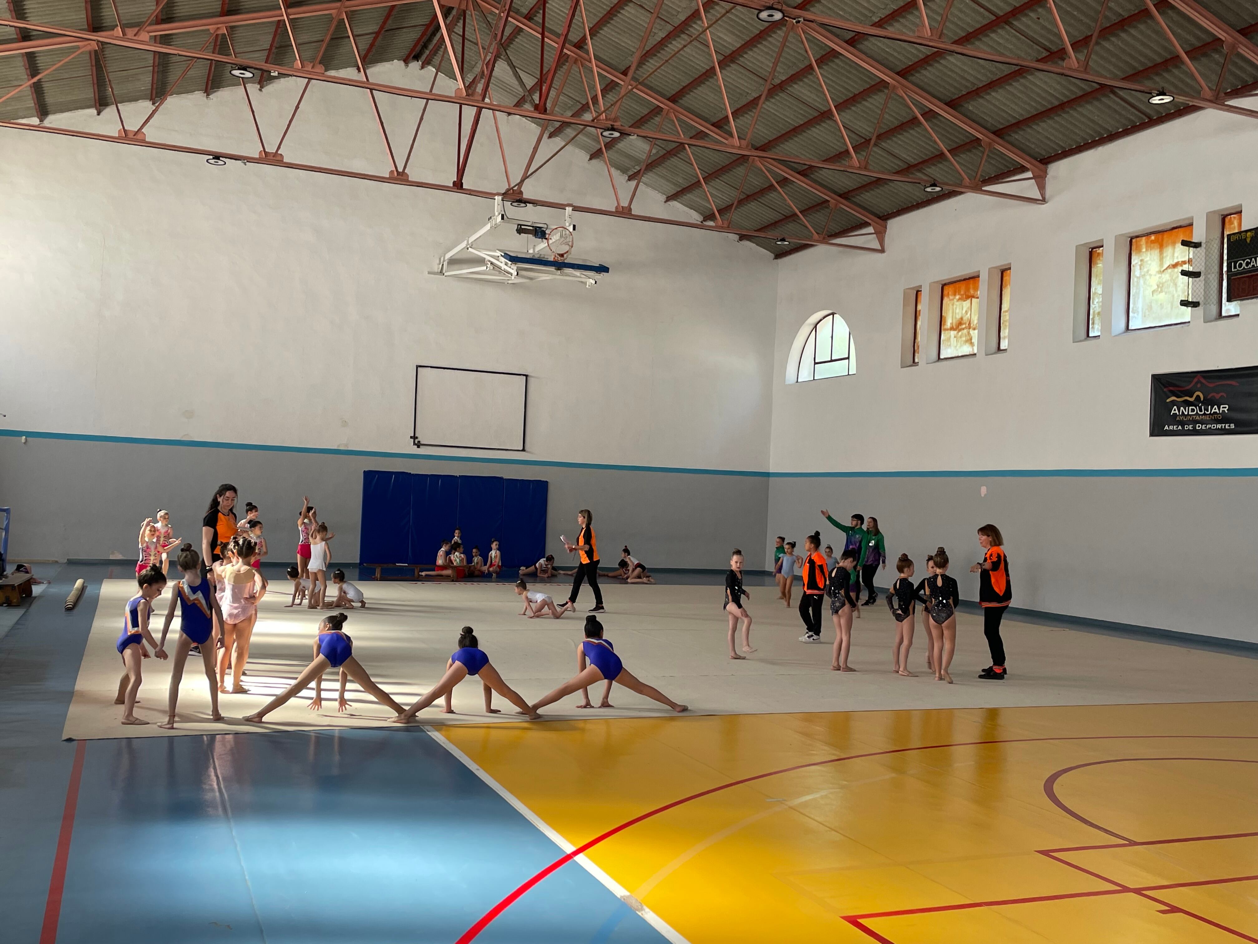 Niñas de Jaén practican gimnasia rítmica en un polideportivo