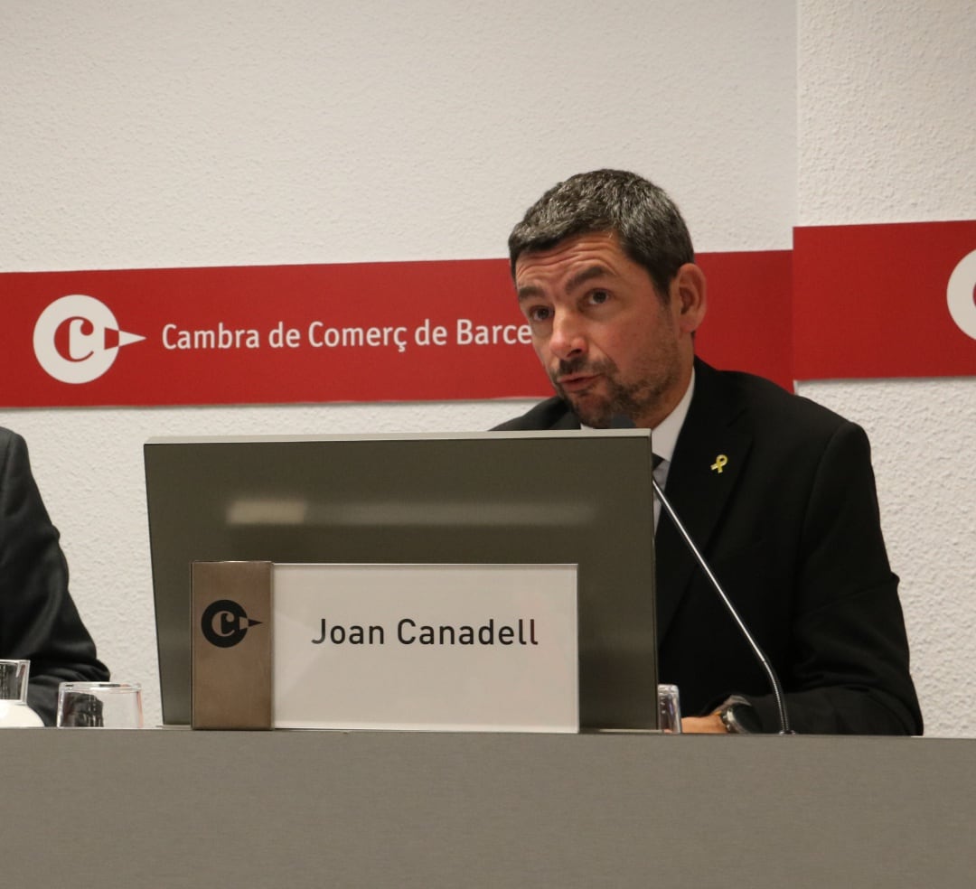 Joan Canadell durante la rueda de prensa en la que solo ha querido responder en catalán