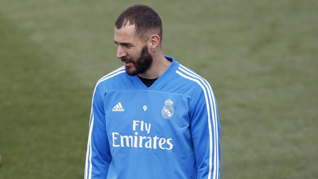 Karim Benzema, en un entrenamiento con el Real Madrid