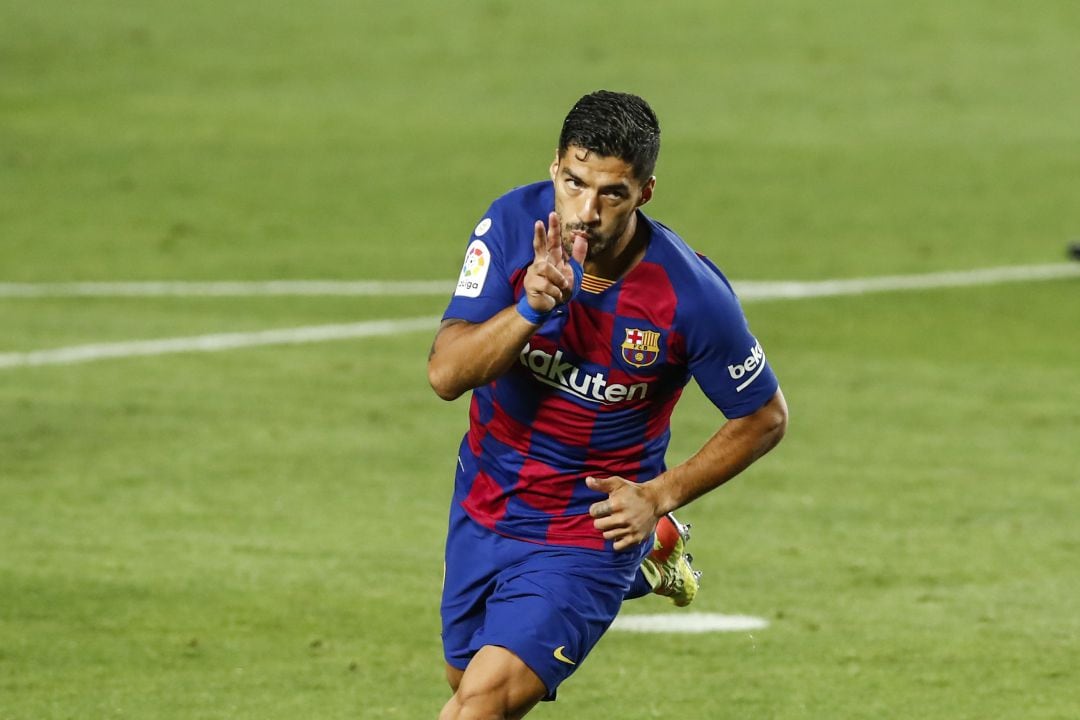 Suárez celebra un gol ante el Espanyol.