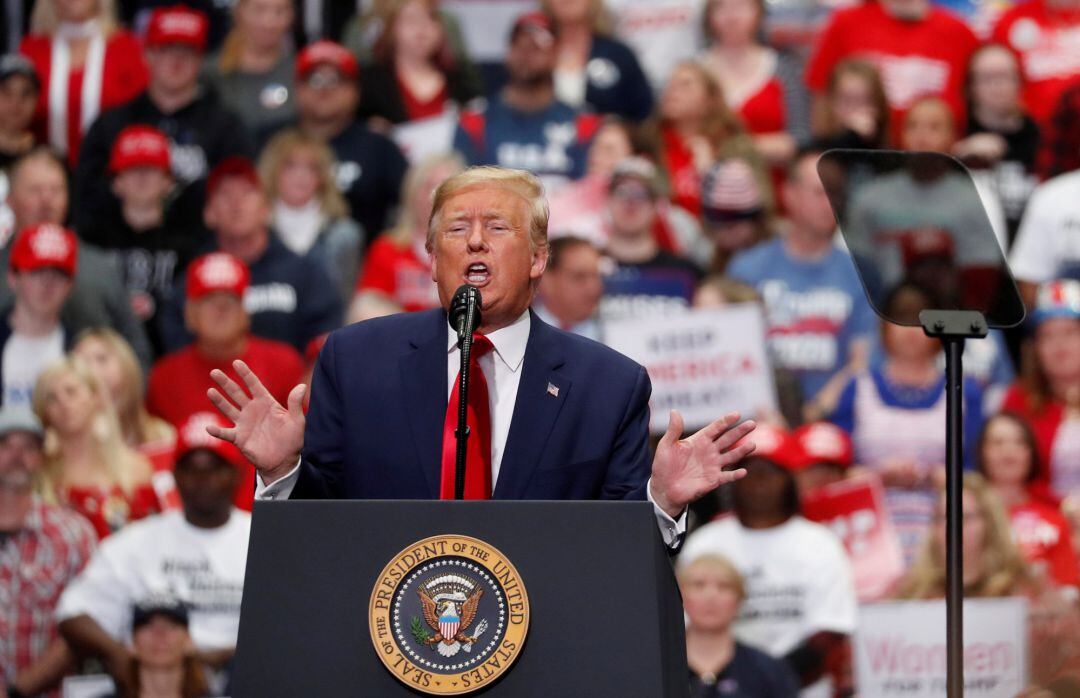 Donald Trump durante su último mitín antes de la pandemia de coronavirus, celebrado en Charlotte (Carolina del Norte) el 2 de marzo. 