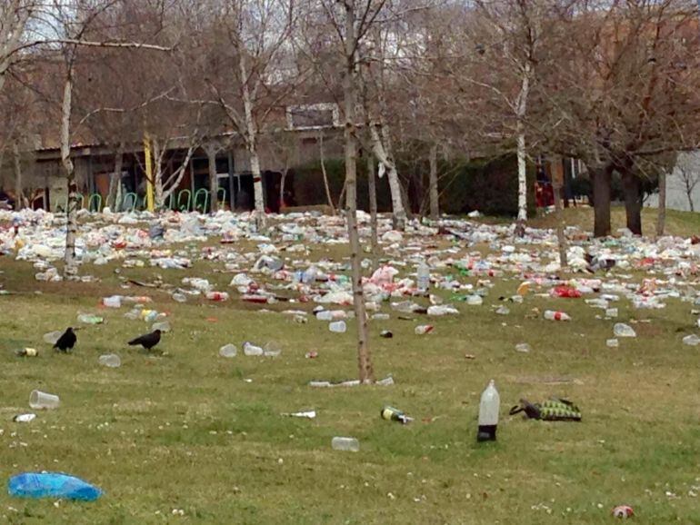 Restos del botellón en el campus cuatro días después