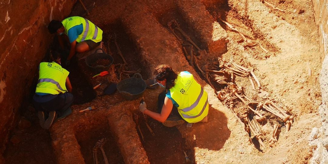 Técnicos trabajan en labores de exhumación en el cementerio de Son Coletes (Manacor).