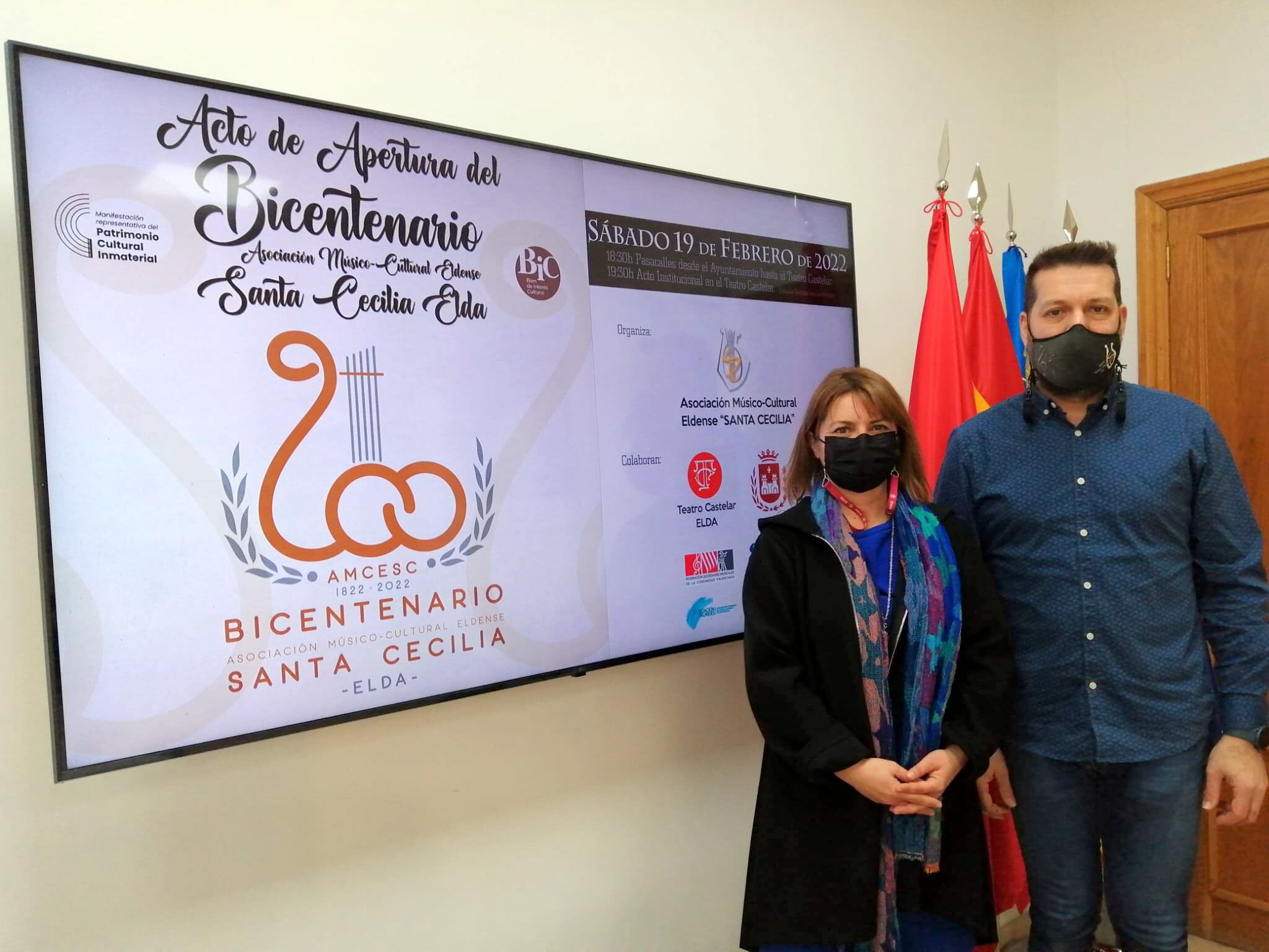 La concejala de Cultura y el presidente de la Asociación Santa Cecilia de Elda presentan el inicio de los actos de conmemoración del bicentenario