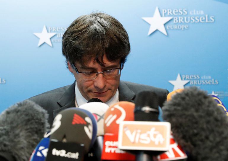 Carles Puigdemont durante su comparecencia en Bruselas