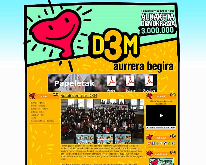 Página web de D3M que se podía visitar esta tarde y de donde se podían descargar las papletas de las listas anuladas de la formación