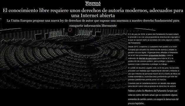 Wikipedia protesta por la nueva directiva.