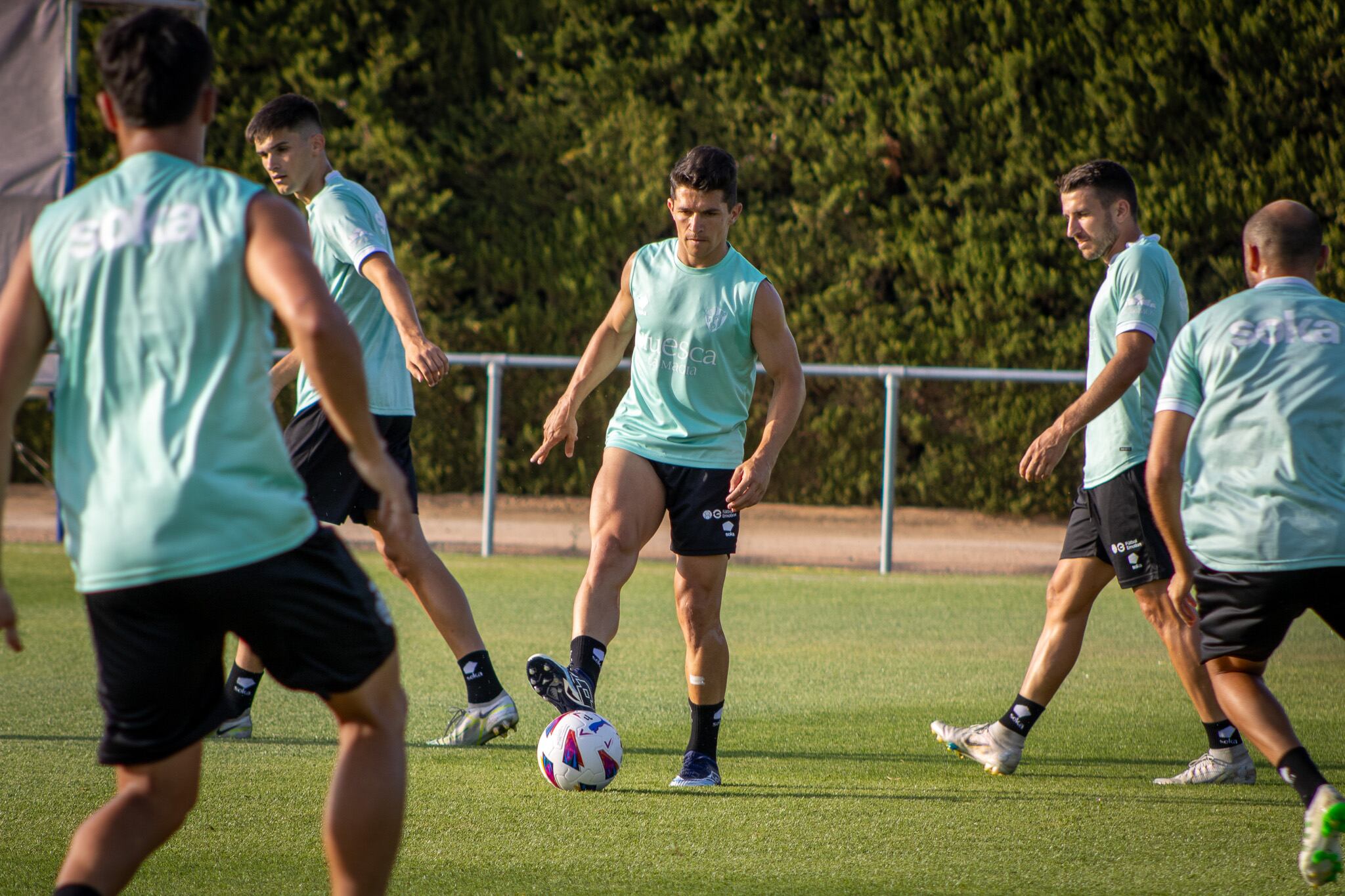 La SD Huesca durante un entrenamiento en esta pretemporada