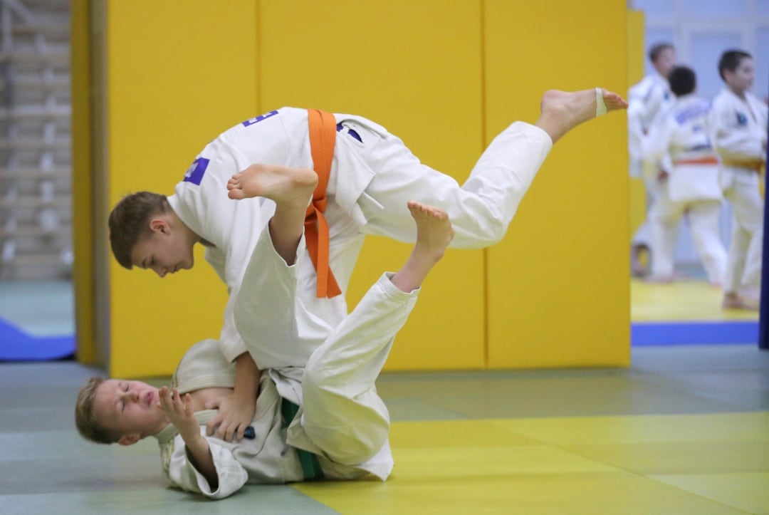 Niños practicando judo