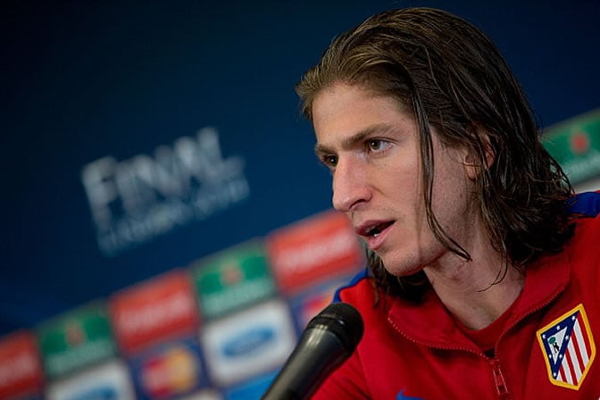 Filipe Luis, durante la rueda de prensa previa a la final de Champions