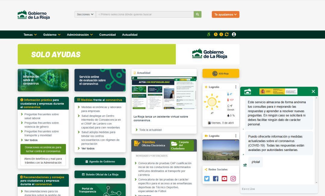 La Rioja lanza un asistente virtual sobre coronaviru