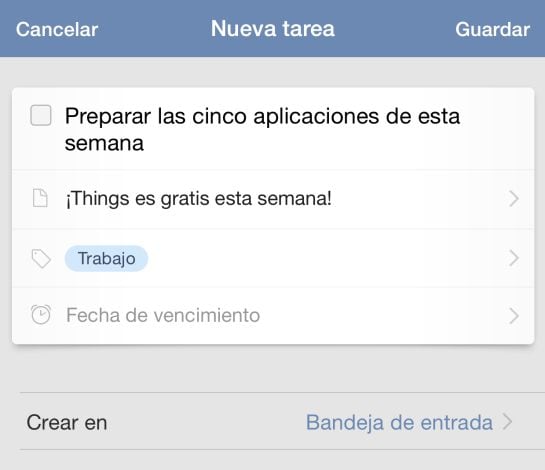 La aplicación Things en un iPhone