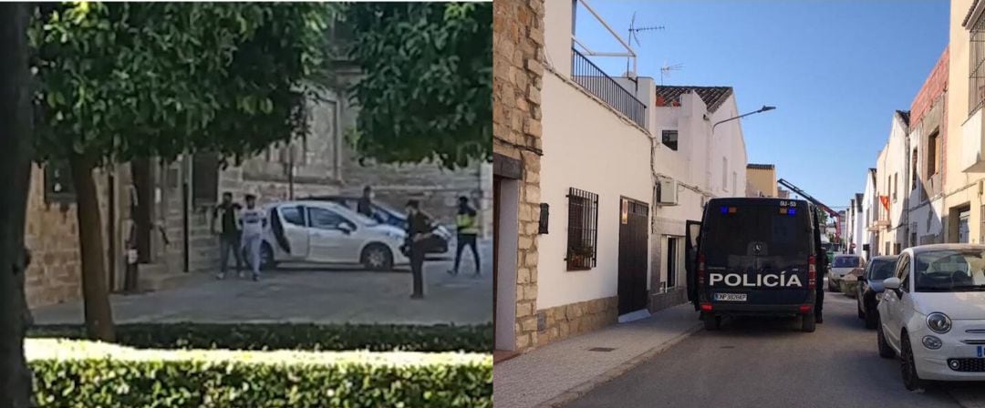  A la izda: un detenido entra en comisaría y a la dcha: un furgón policial durante el operativo 