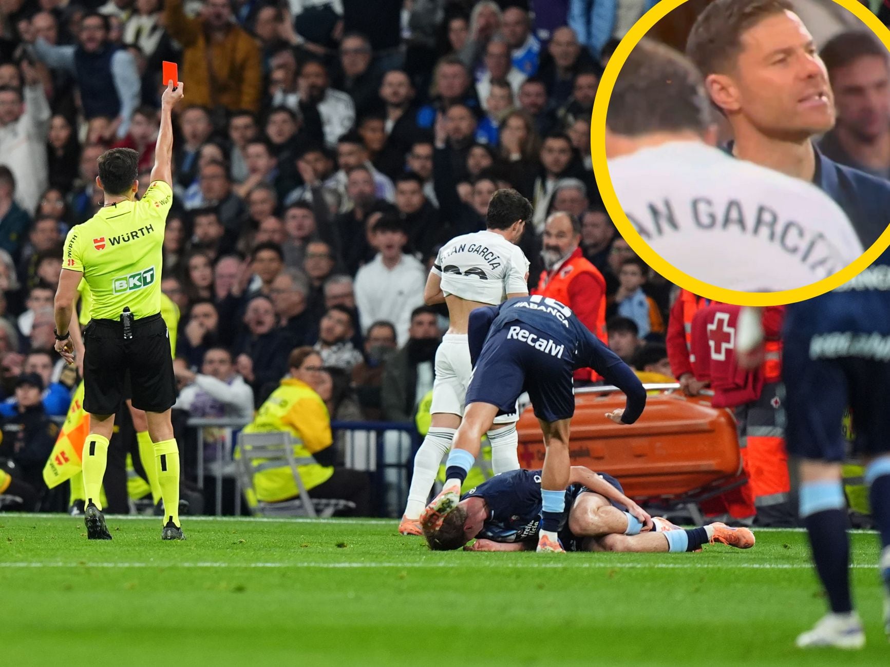 El enfado de Xabi Alonso con Fran García durante el Real Madrid-Celta de Vigo