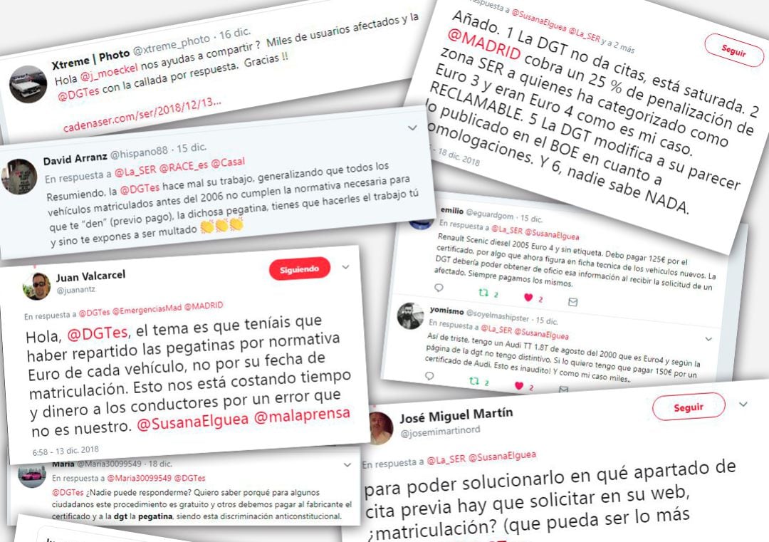 Montaje fotográfico con los quejas recibidas por Twitter