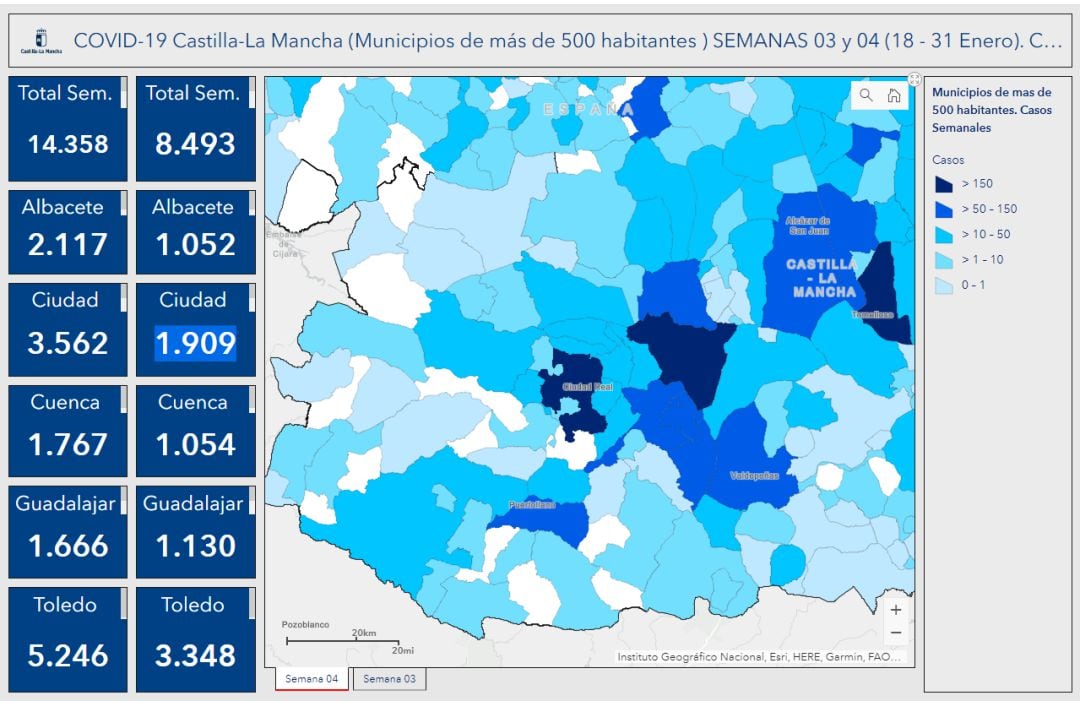 Mapa del coronavirus en la comarca de Puertollano