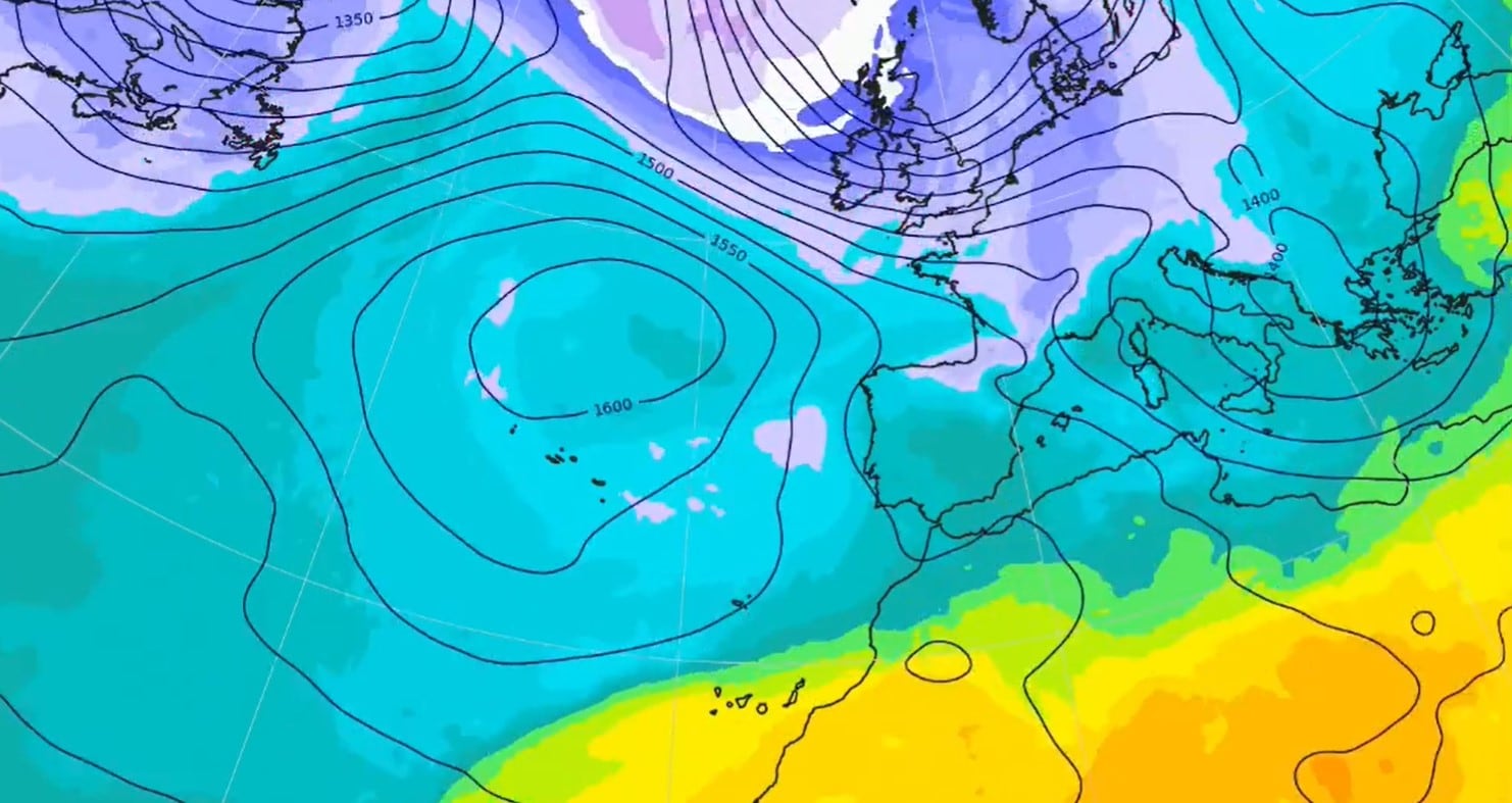 Imagen de la AEMET que muestra la llegada de una masa de aire muy frío a partir del jueves.