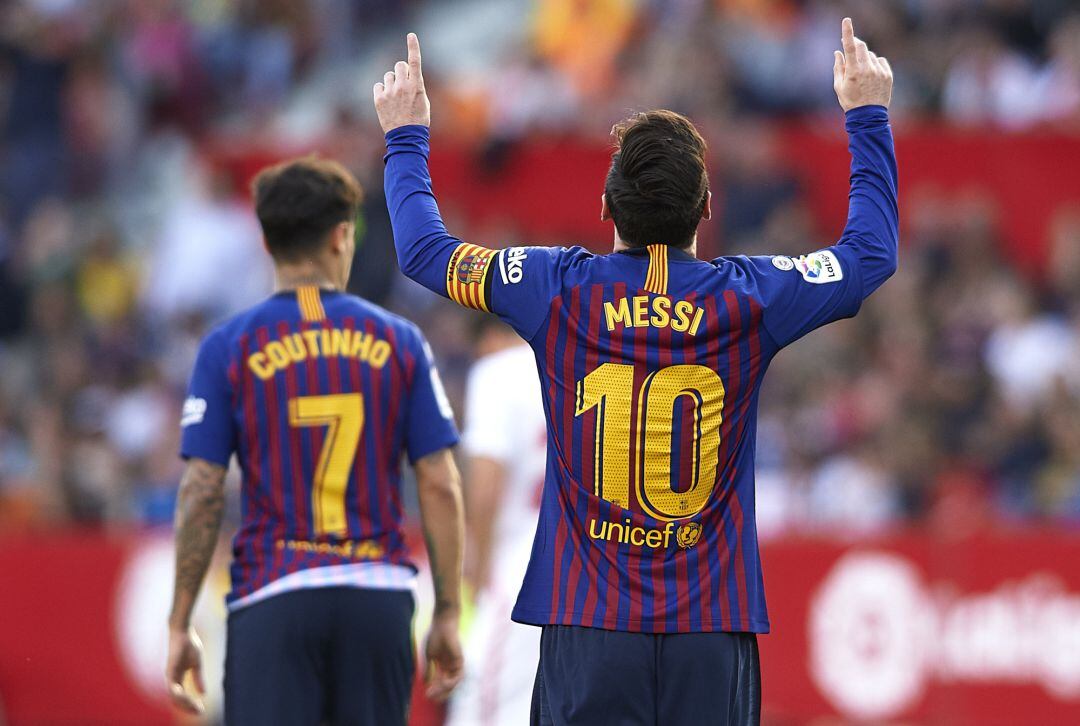 Messi celebra su segundo gol contra el Sevilla