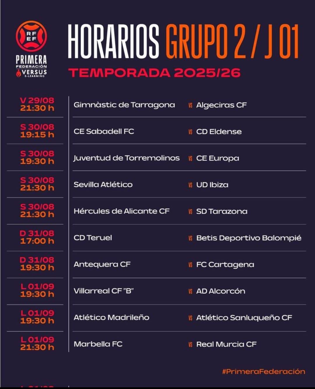 Horarios de la primera jornada en la Primera RFEF
