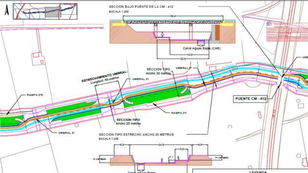Proyecto del parque fluvial desde el puente de la CM-412