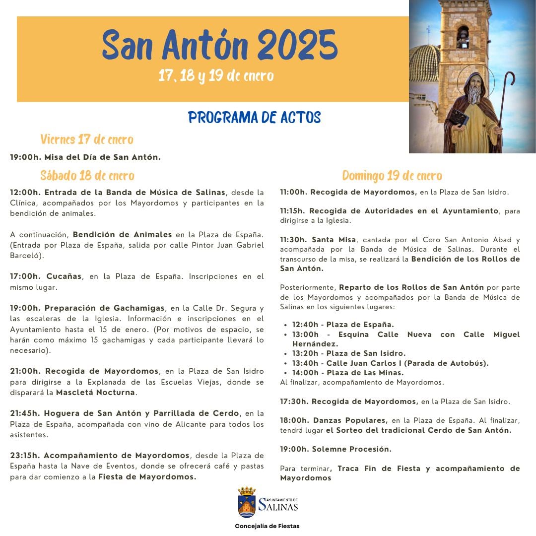 Programa de actos de San Antonio Abad en Salinas