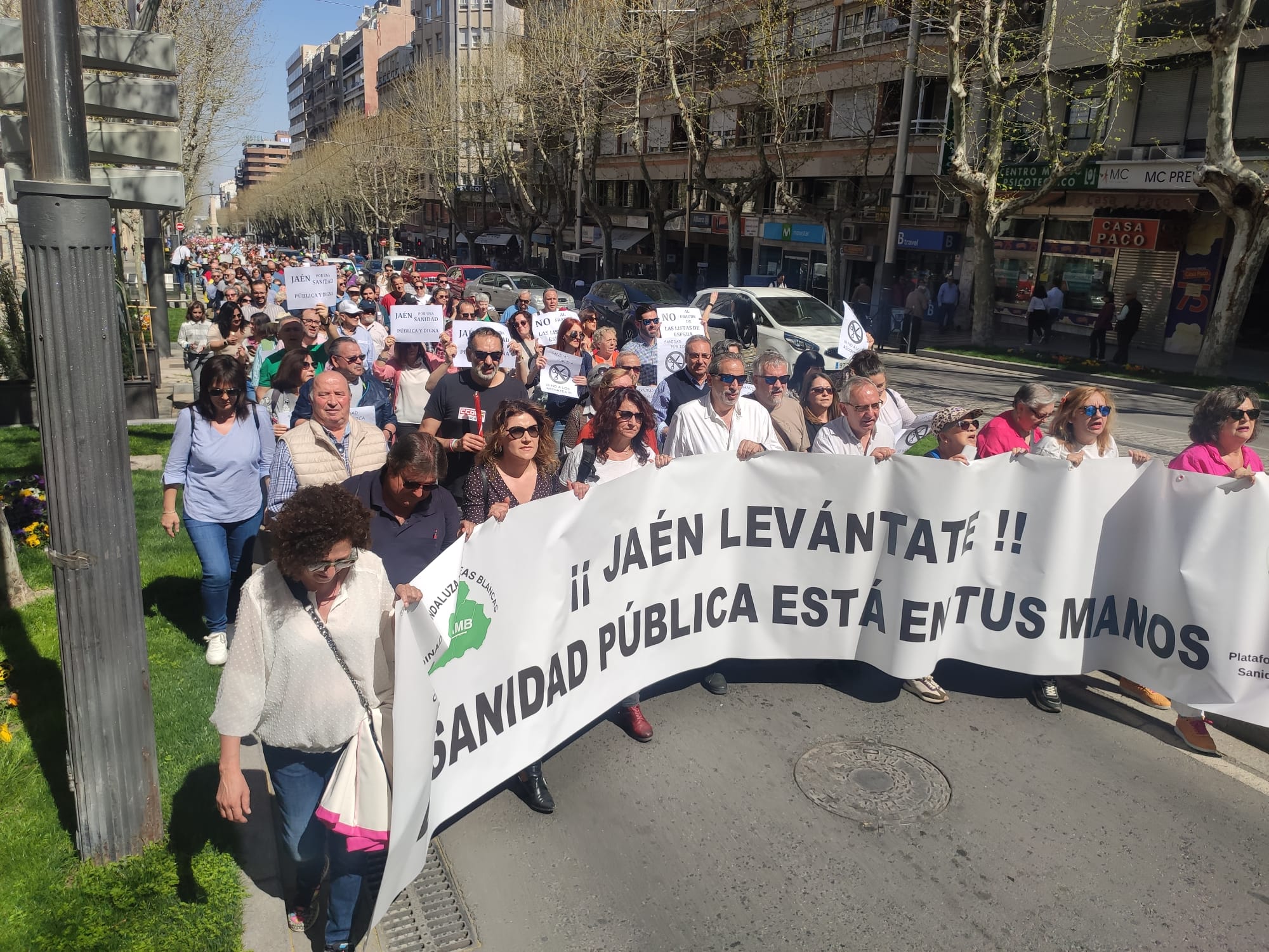 Miles de personas secundando la manifestación por la sanidad pública que se ha celebrado este sábado en Jaén