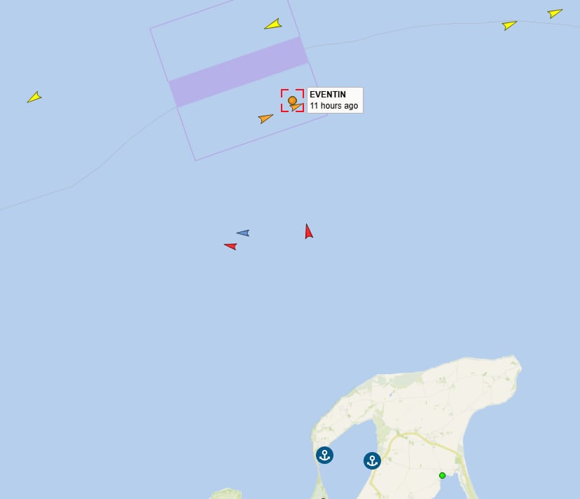 Última posición registrada del &quot;Eventin&quot; al norte de la isla alemana de Rügen
