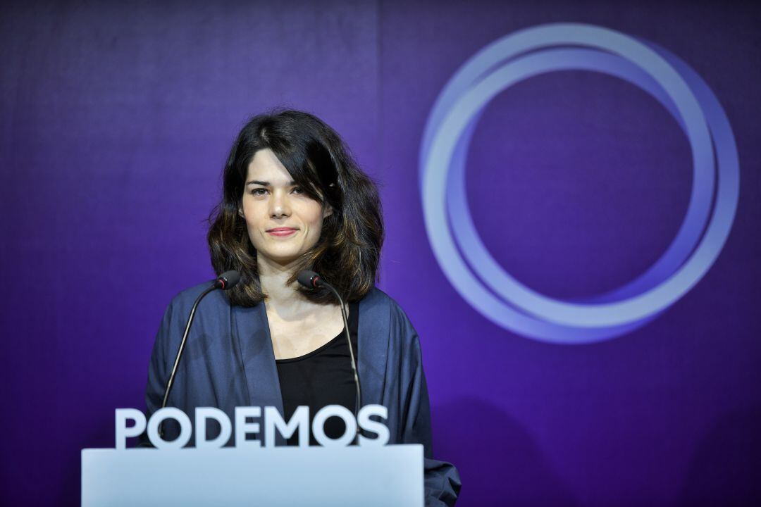 Isabel Serra (Podemos) durante un acto de la última campaña de las elecciones madrileñas del 4M