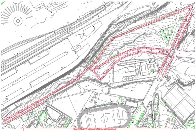 Plano de la nueva ubicación propuesta para el mercadillo de los martes