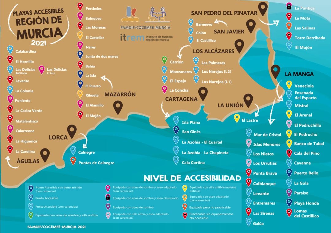 Mapa de la costa, por niveles de accesiblidad