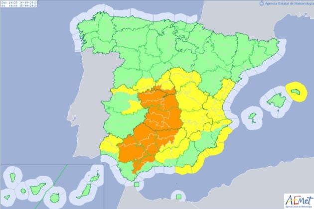 21 provincias en alerta amarilla