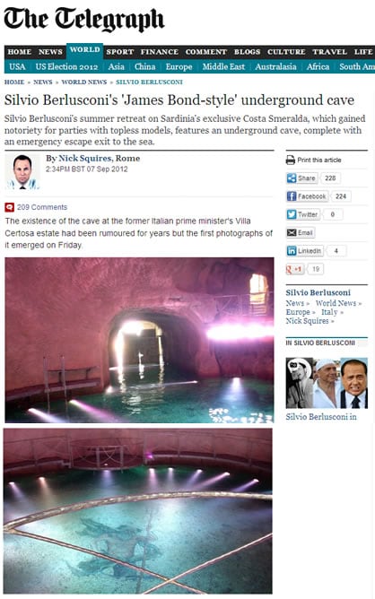 Las fotografías de la &#039;cueva-piscina&#039; de la mansión de Berlusconi, publicadas en el diario &#039;The Telegraph&#039;