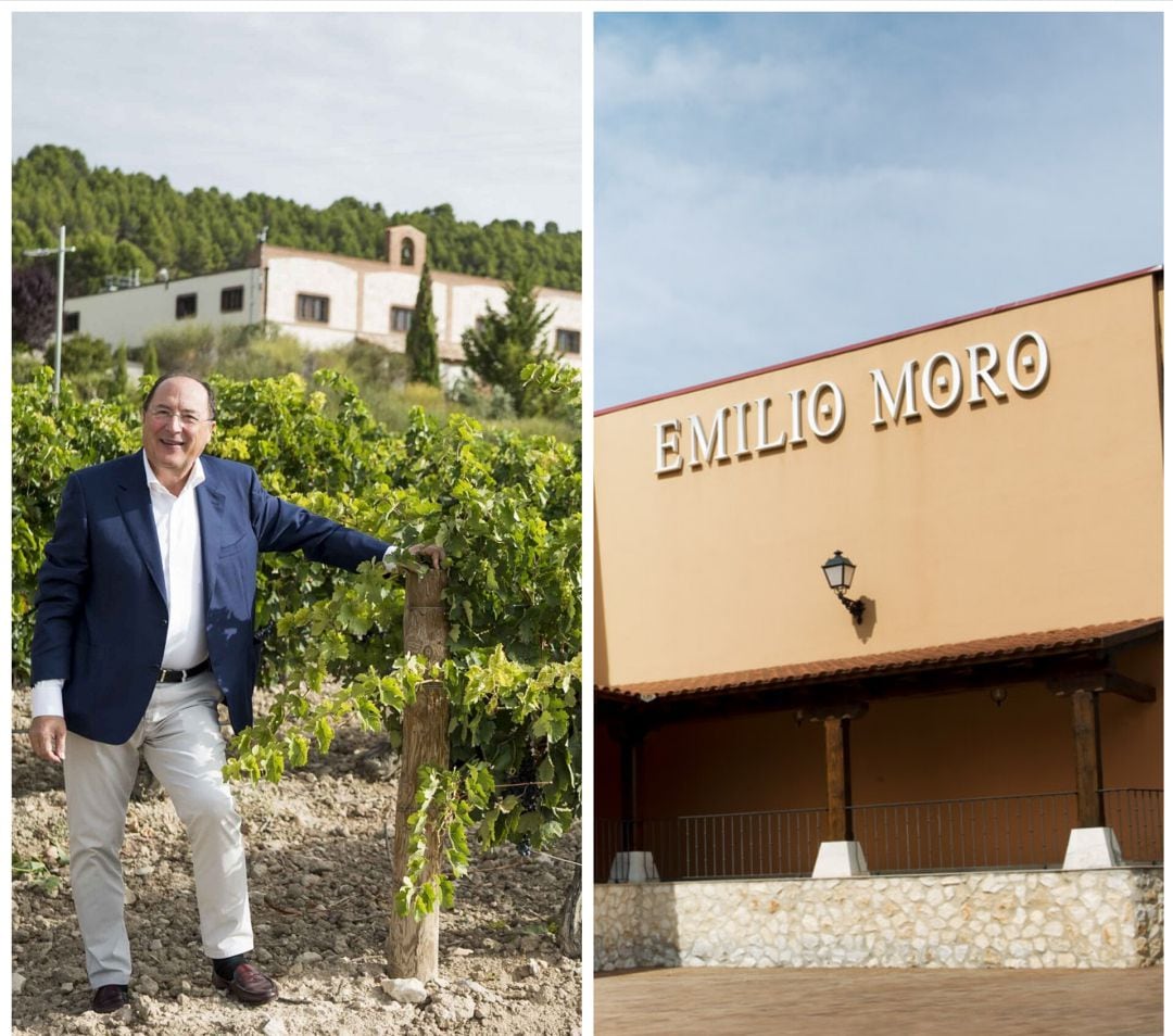 A la izquierda, Carlos Moro, de Bodegas y Viñedos Carlos Moro, y a la derecha imagen de la bodega de Emilio Moro