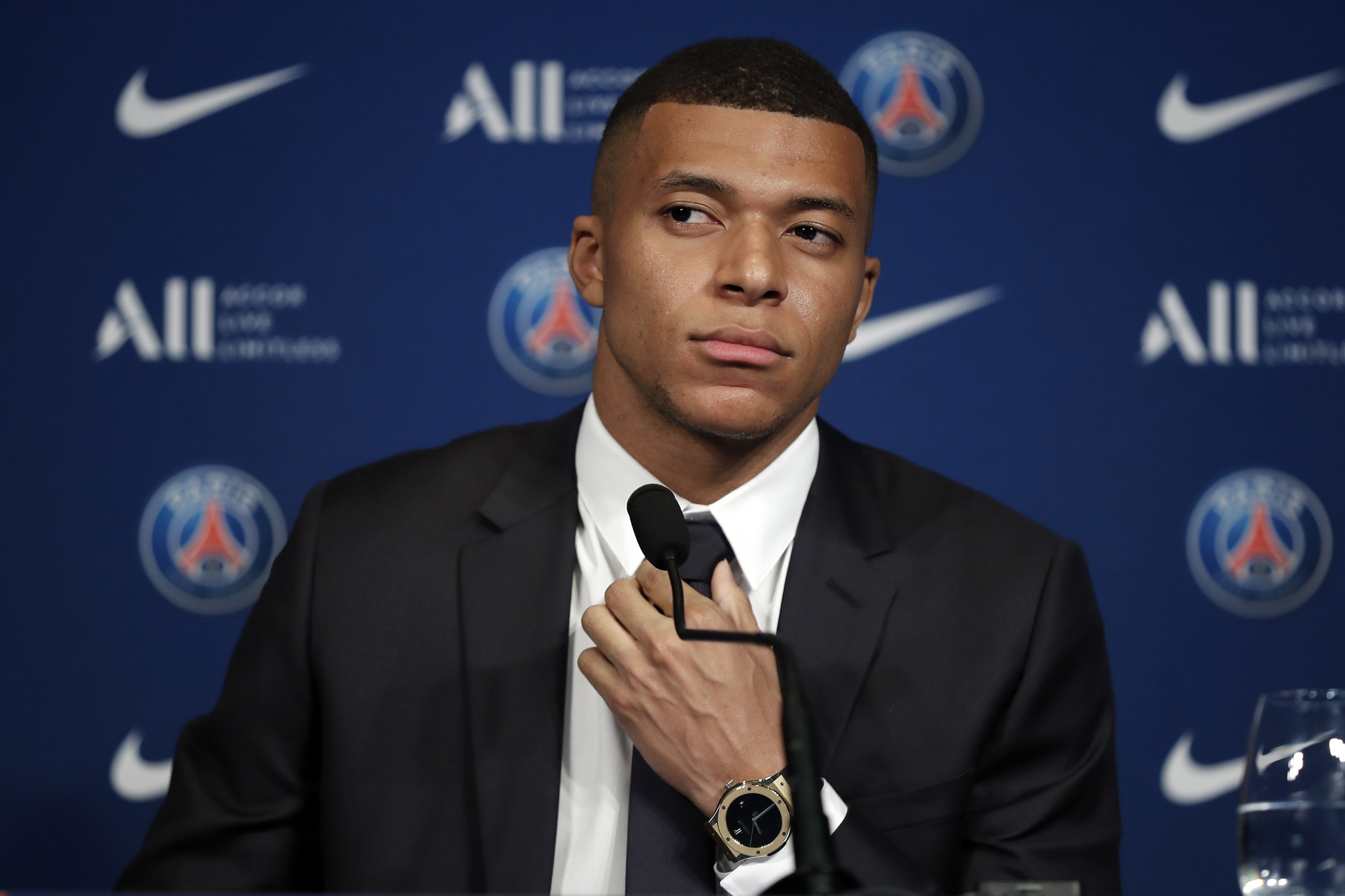 Mbappé, en la rueda de prensa ofrecida este lunes.