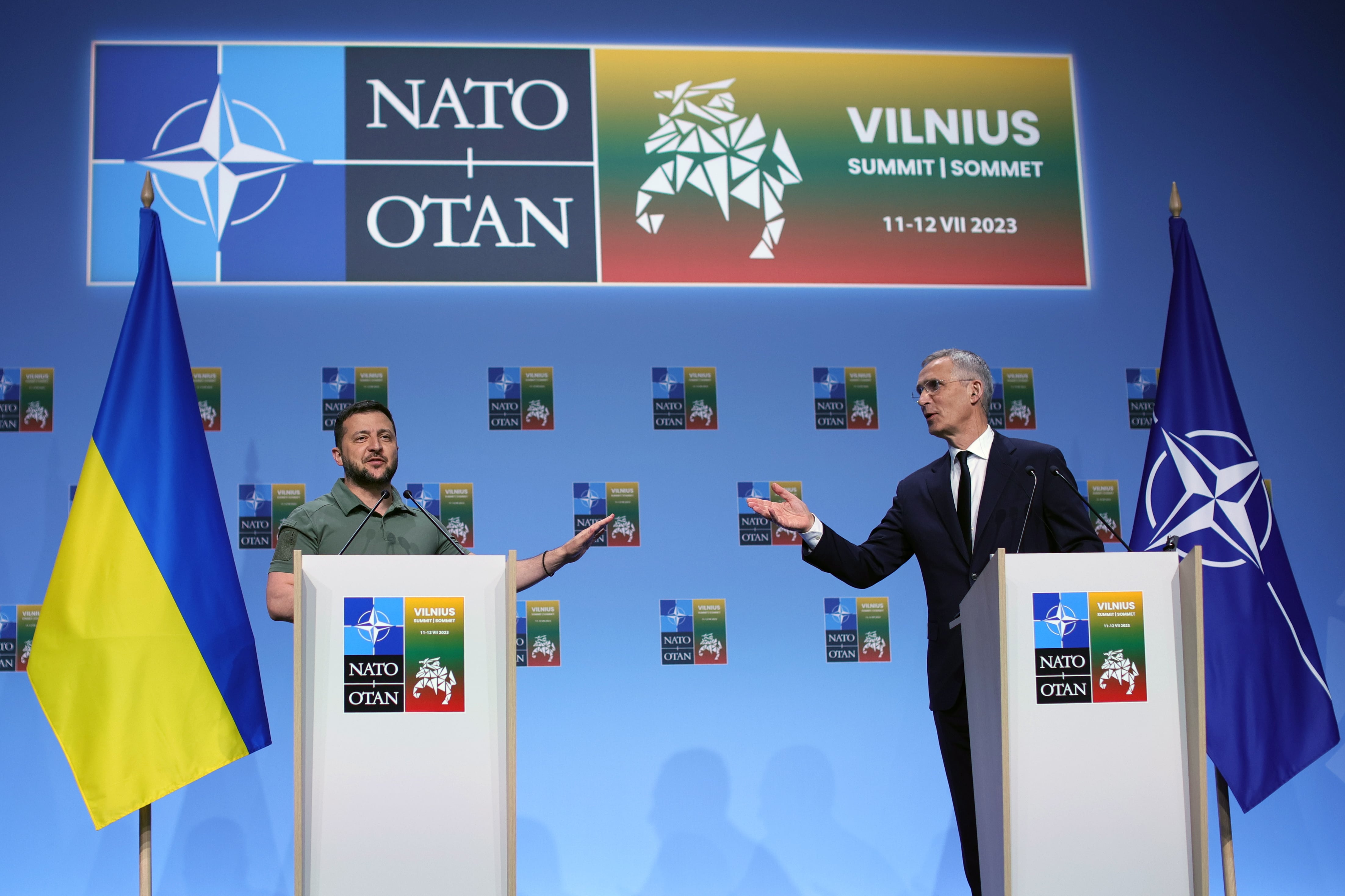 El secretario general de la OTAN, Jens Stoltenberg durante la reciente cumbre de Lituania con el Presidente Zelenski