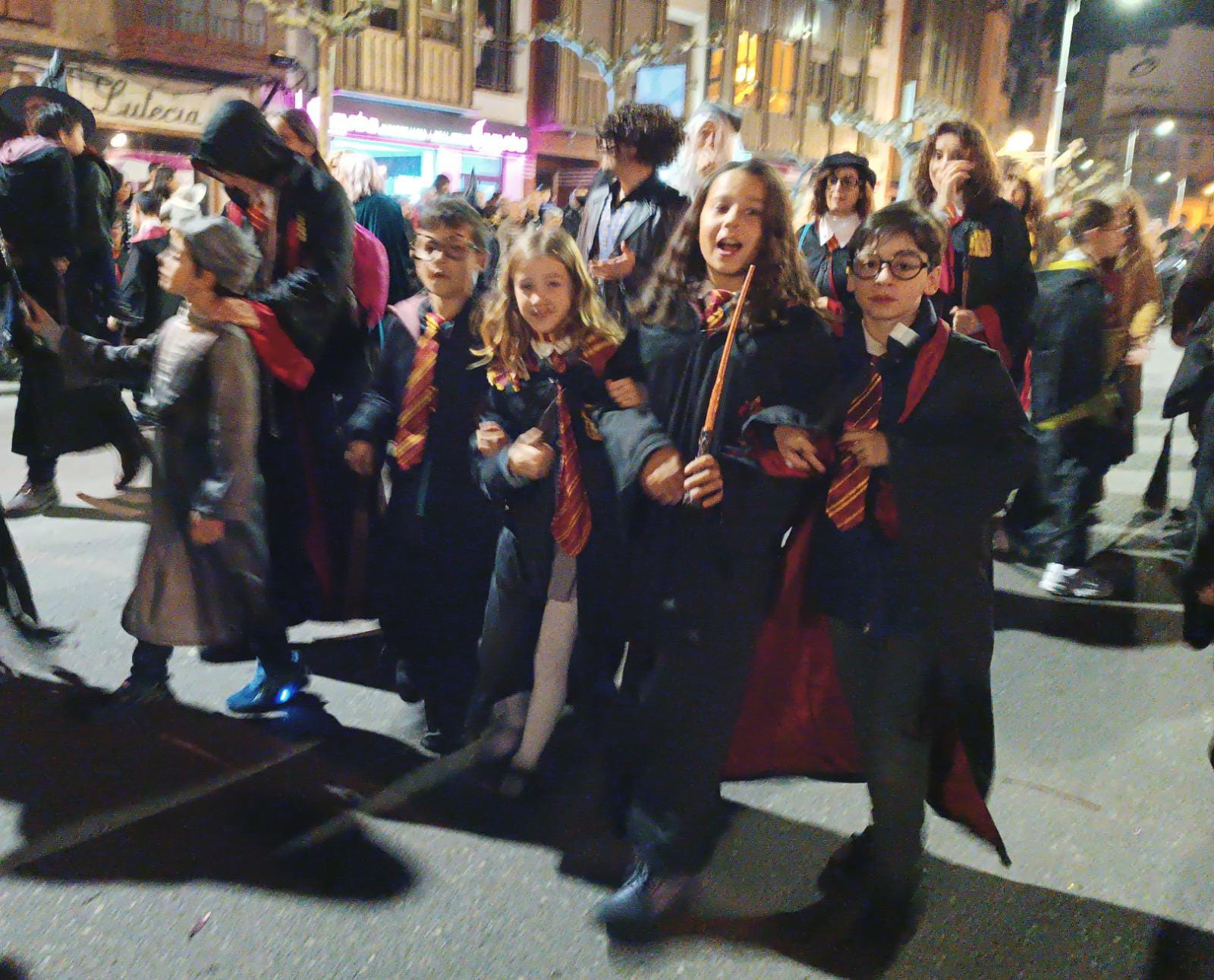 Desfile de Carnaval en Aranda 2023, AMPA Colegio Vera Cruz disfraz El mundo de Harry Potter