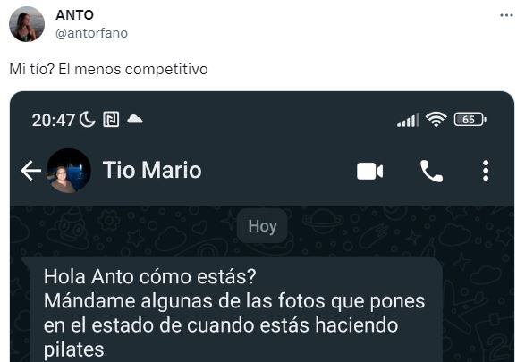 Tuit de una usuaria mostrando la conversación con su tío.