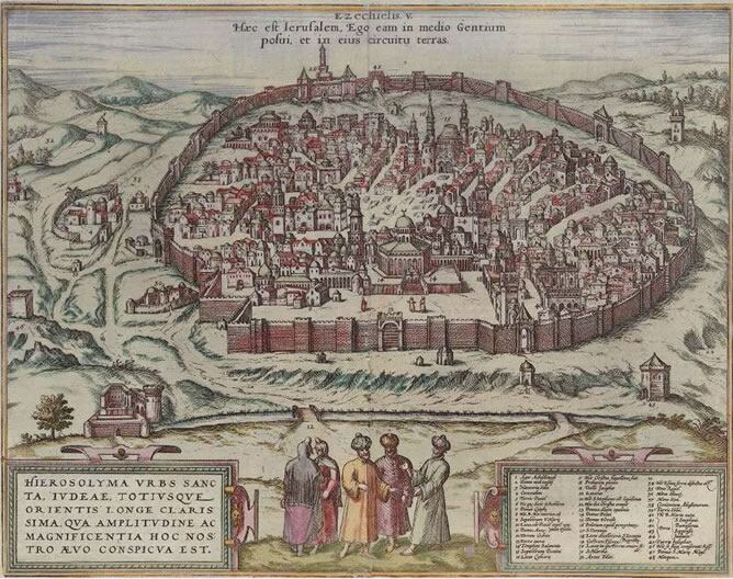 Mapa de Jerusalén, Hogenberg, Braun y Jansson. Ámsterdam, siglo XVIII