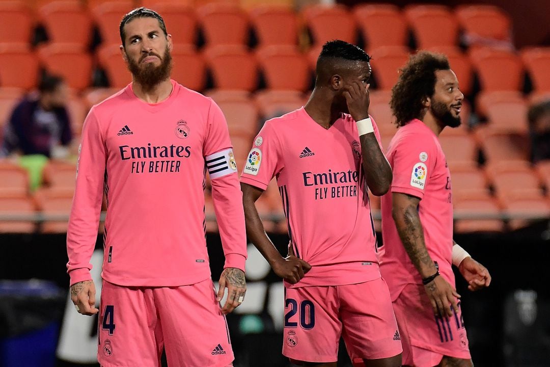 Ramos, Vinicius y Marcelo, en el partido frente al Valencia