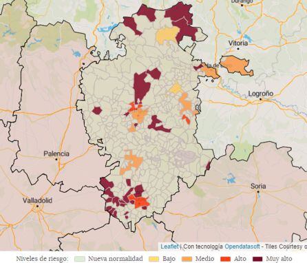 Mapa de impacto covid en la provincia de Burgos en los útimos 7 días