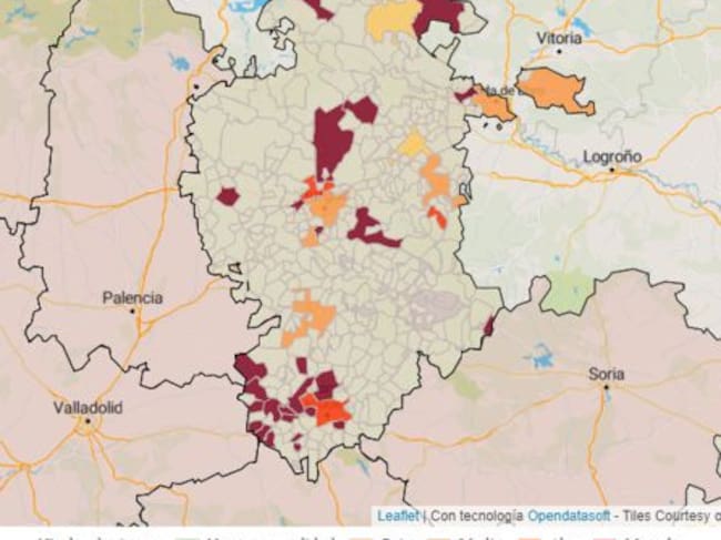 Mapa de impacto covid en la provincia de Burgos en los útimos 7 días