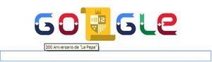 El doodle de este lunes 19 de marzo se consagra al 200 aniversario de la primera constitución española. Sus letras se transforman en banderas y la segunda 0 en un escudo en el que se lee 1812