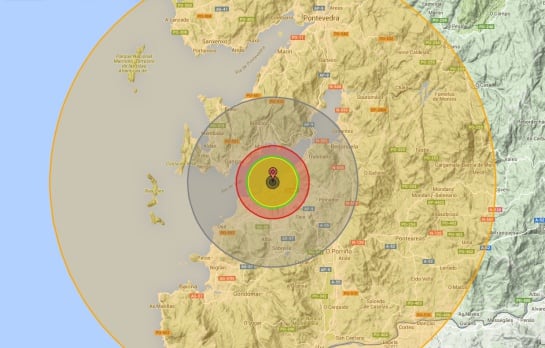 Simulación de una explosión nuclear de 10 megatones sobre Vigo.