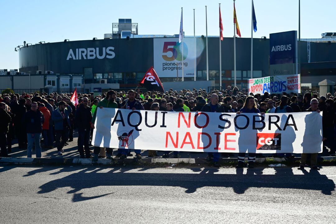 Imagen de la concentración que tuvo lugar hace un año frente a la planta de Getafe de Airbus