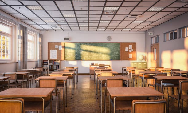 interior views of an empty Japanese-style classroom. 3d render