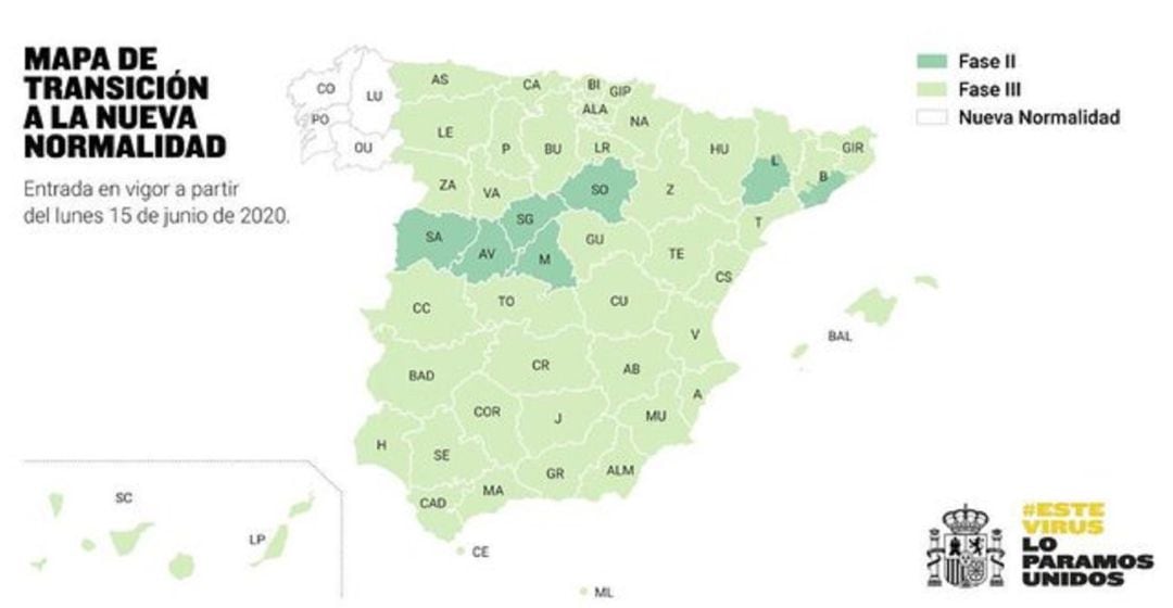 Mapa de la desescalada a partir del próximo lunes