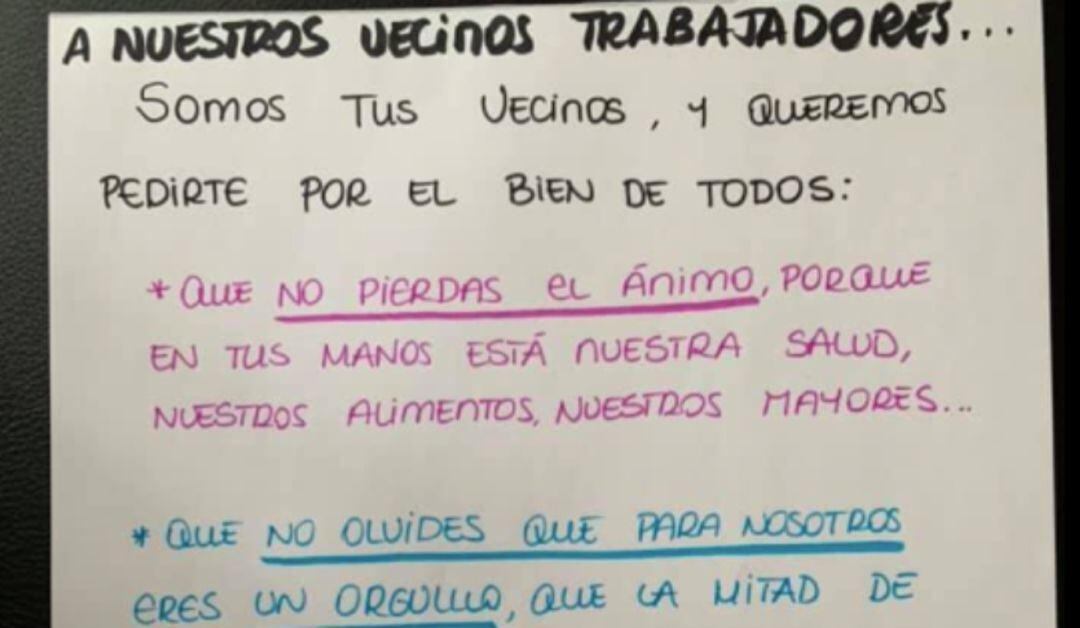 El mensaje viral de una mujer a los vecinos trabajadores