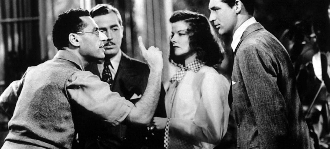 George Cukor dirigiendo a Katharine Hepburn, Cary Grant y George Kittredge en Historias de Filadelfia.